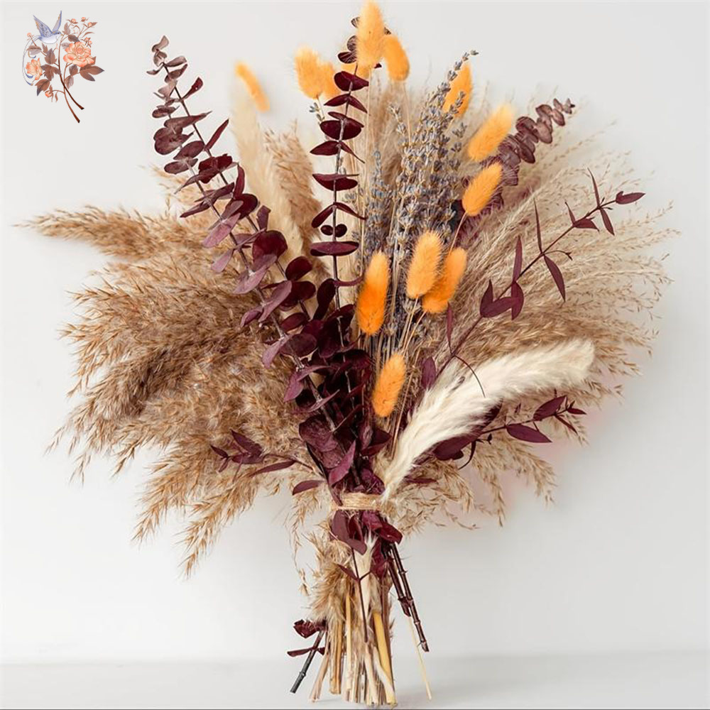 Dried Flower Bunch - 75PCS แห้ง Pampas Eucalyptus Leaf ดอกไม้ช่อดอกไม้สีส้มฤดูใบไม้ร่วงงานแต่งงาน