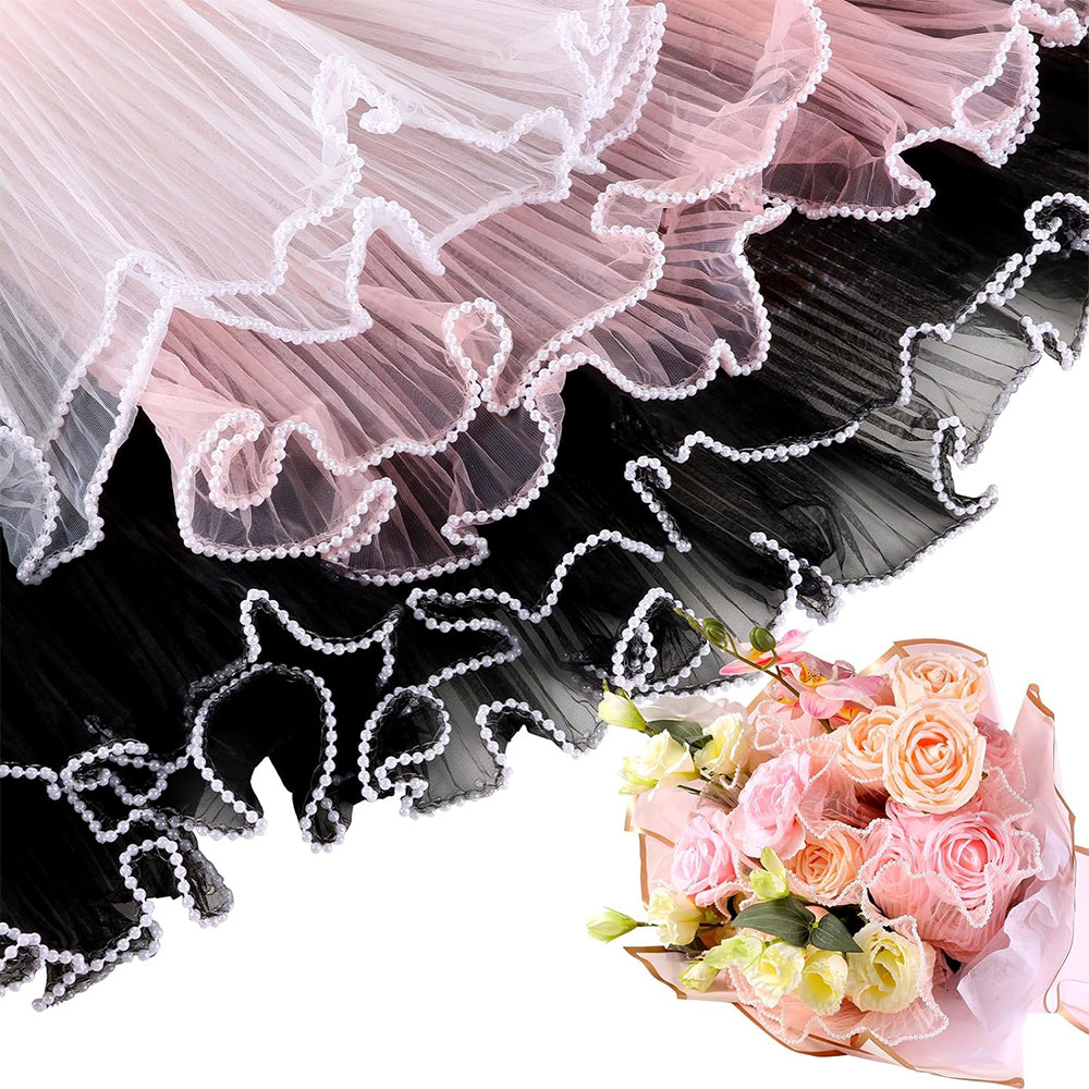 Florist Supply Paper - 28cmX3.8Yds ห่อดอกไม้กระดาษ Pearl Wave เส้นด้ายลูกไม้ตาข่าย Florist