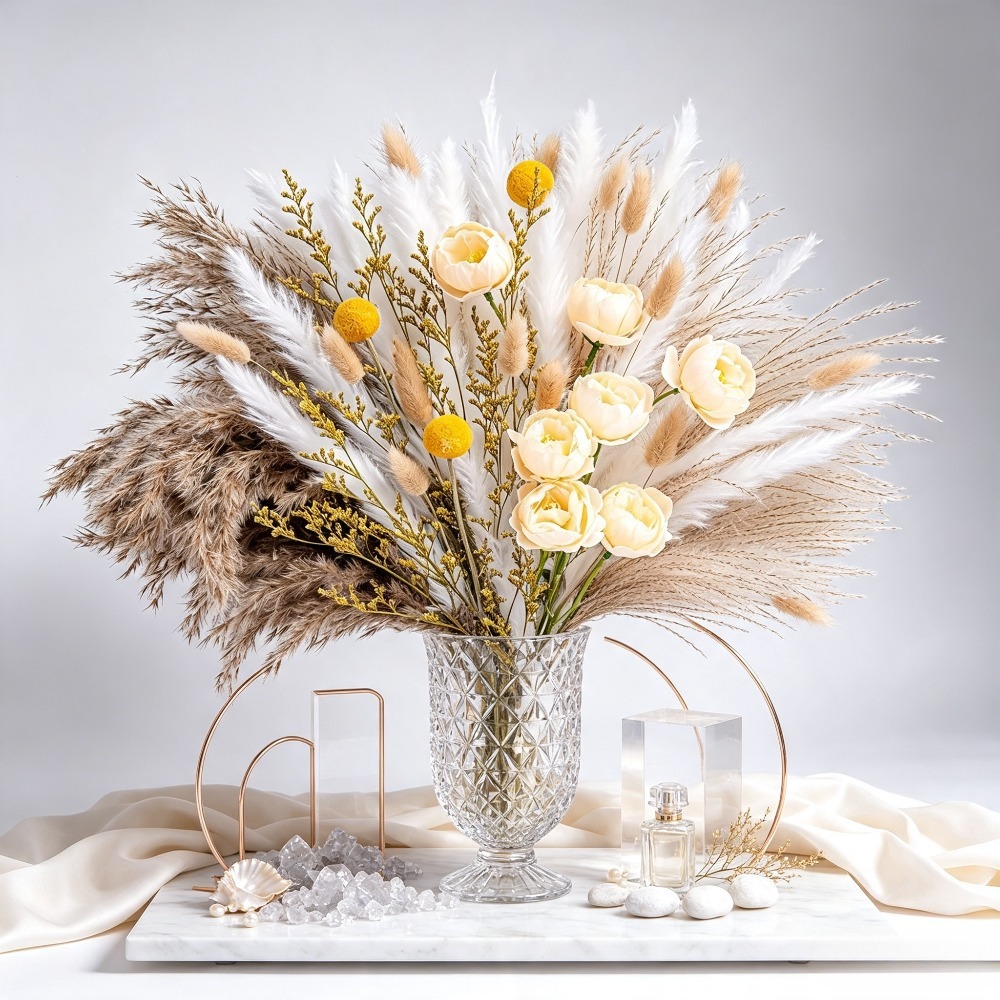 ช่อดอกไม้แห้งผสม, แพมพัสกราส,  - Dried Flower Bunch บทวิจารณ์และราคา
